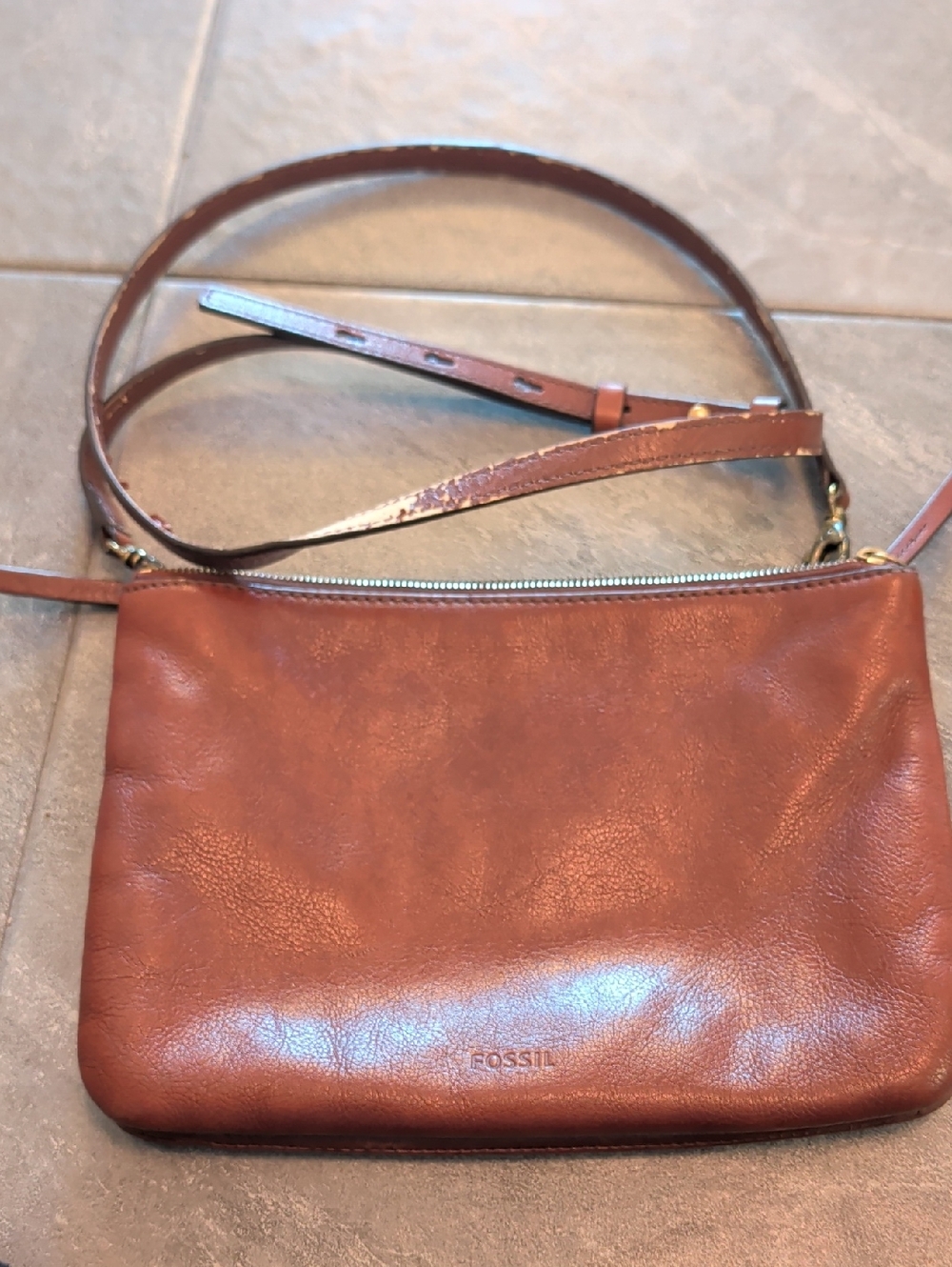 Fossil Brown Leather Adjustable Crossbody 10"
